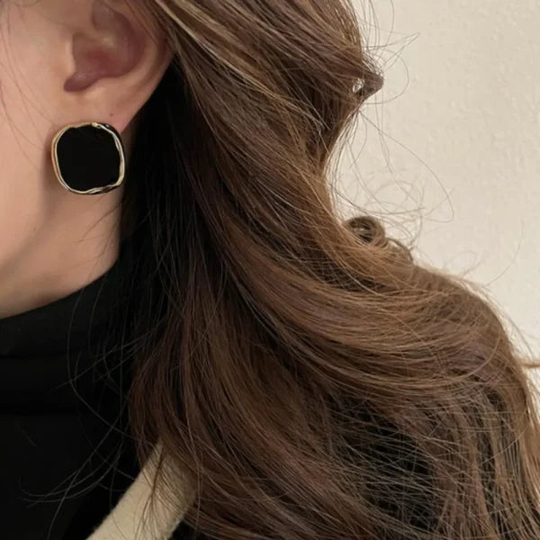 French Square Metallic Earrings – Vintage Geometric Studs