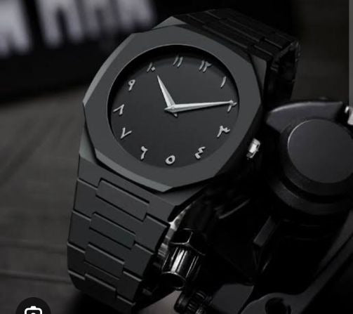 Arabic Aura Quartz Watch – Full Black, Stylish & Lightweight