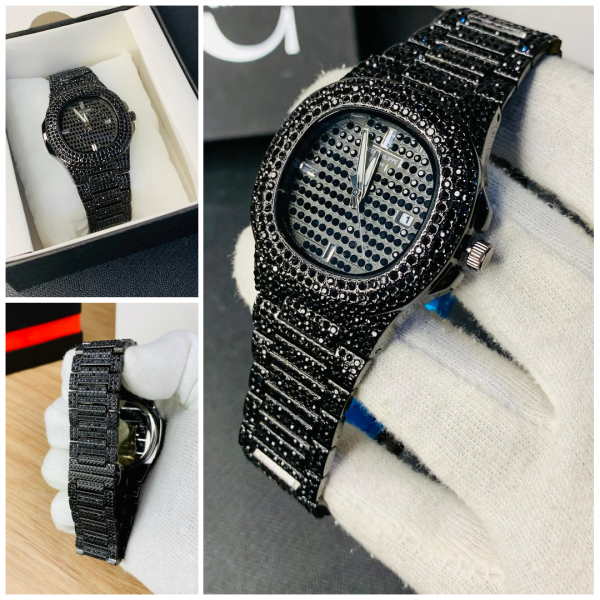Black Stone Chain Watch – Men’s Fashion Stainless Steel