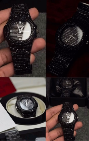 Black Stone Chain Watch – Men’s Fashion Stainless Steel