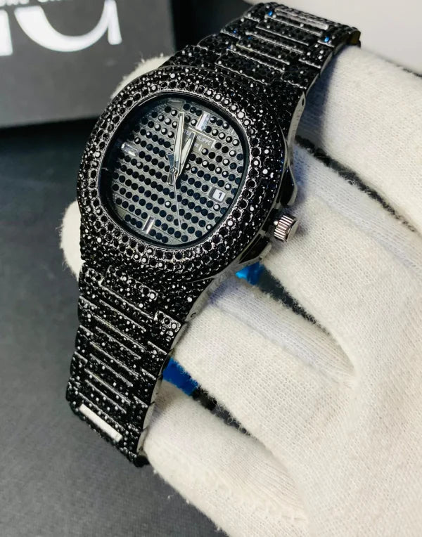 Black Stone Chain Watch – Men’s Fashion Stainless Steel