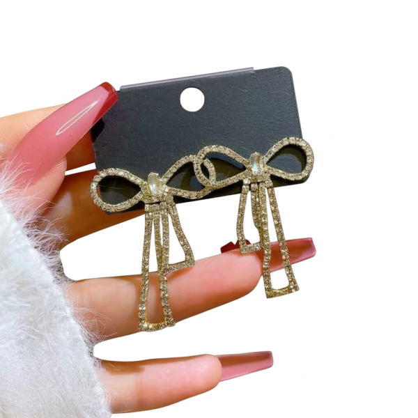 Bow Shape Zircon Korean Earrings – Golden, Elegant Design